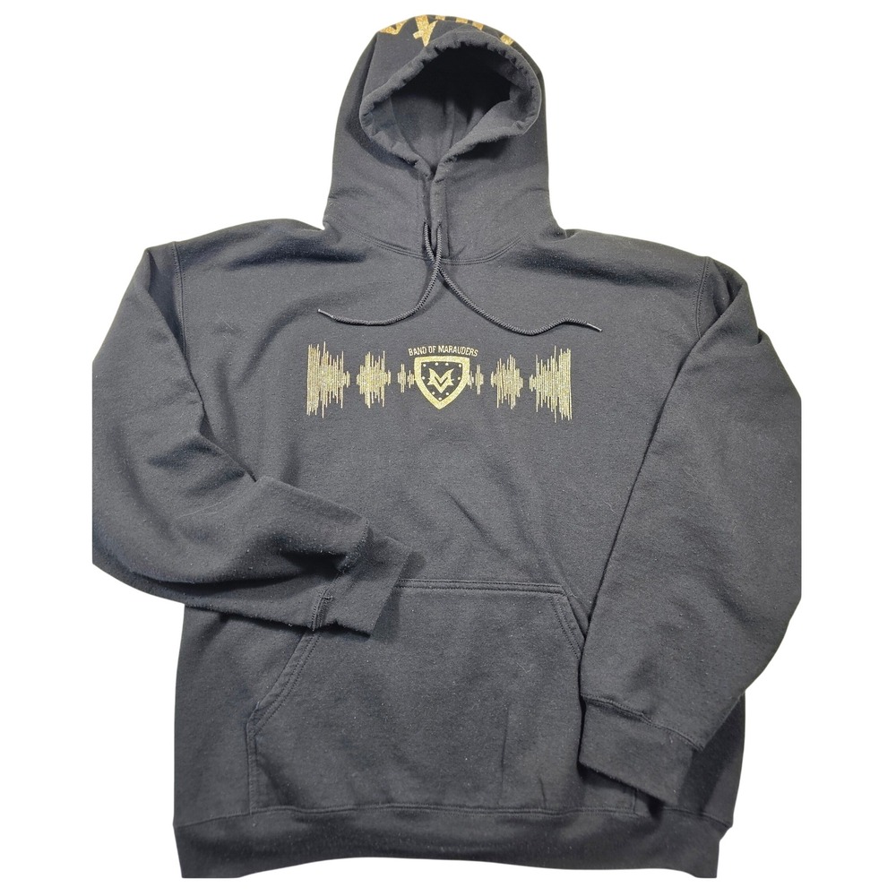 Gildan Band of Marauders Flute Hoodie Black Gold Glitter Graphic Mens Large